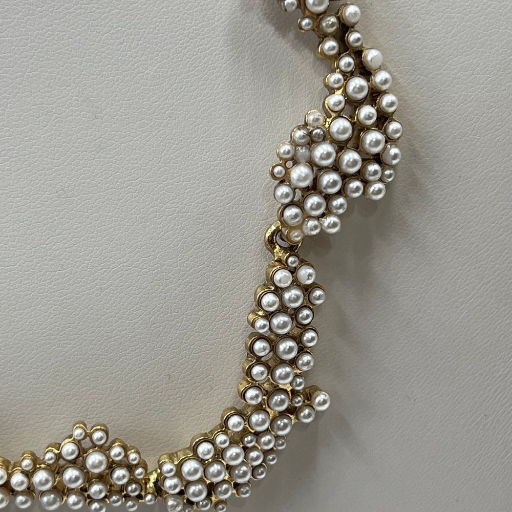 Oscar de la Renta Crystal Torn Paper Pearl Glamour Antique Gold Tone Necklace - Picture 7 of 12